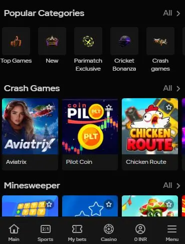 Parimatch instant games