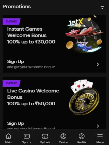 Parimatch online casino welcome bonus